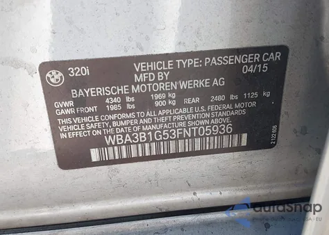 2015 BMW 320I from USA, damaged, VIN WBA3B1G53FNT05936